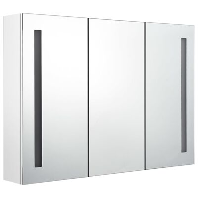 vidaXL Armoire de salle de bain à miroir LED 89x14x62cm Blanc brillant