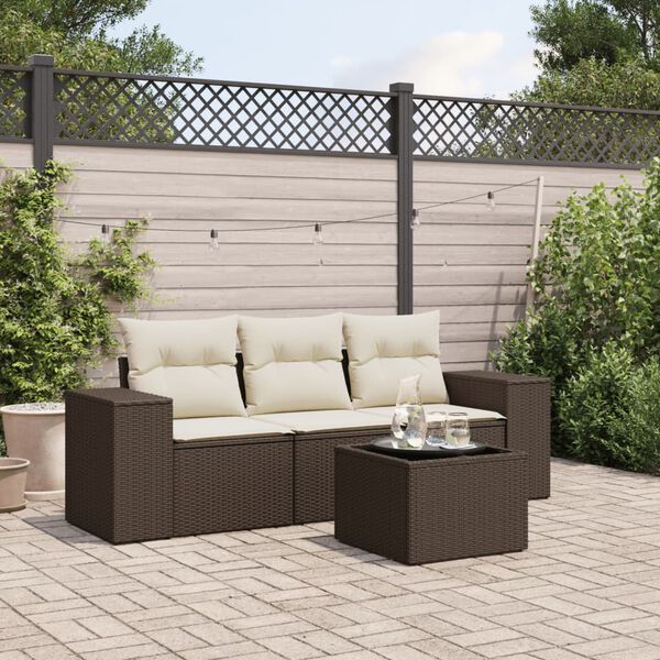vidaXL Salon de jardin 4 pcs avec coussins marron r&eacute;sine tress&eacute;e