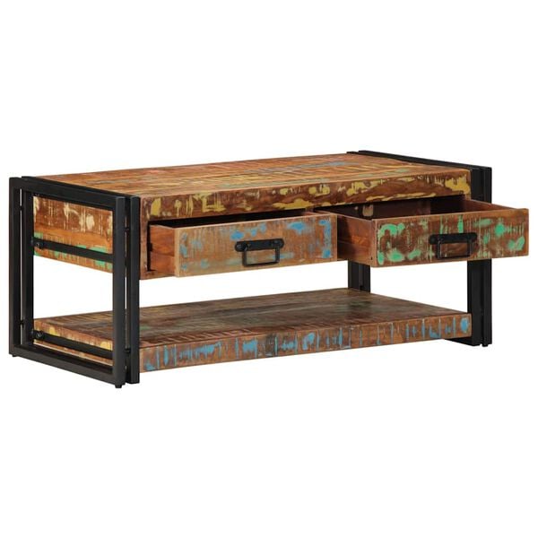 vidaXL Table basse multicolore 90x50x38 cm bois de r&eacute;cup&eacute;ration massif