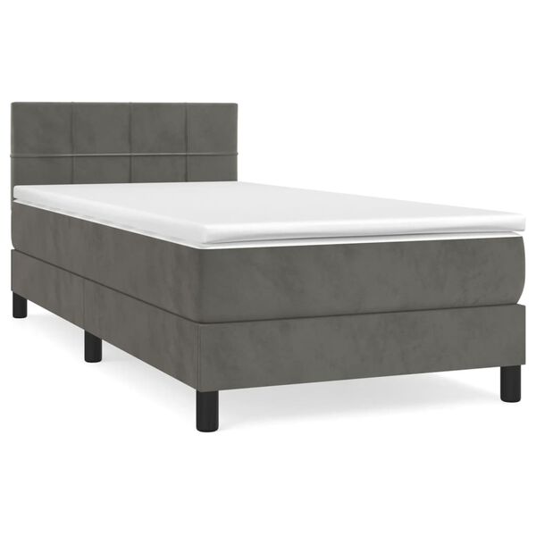 vidaXL Sommier &agrave; lattes de lit et matelas Gris fonc&eacute; 90x200 cm Velours