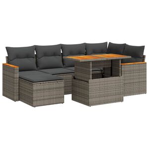 vidaXL Salon de jardin avec coussins 7 pcs gris r&eacute;sine tress&eacute;e acacia