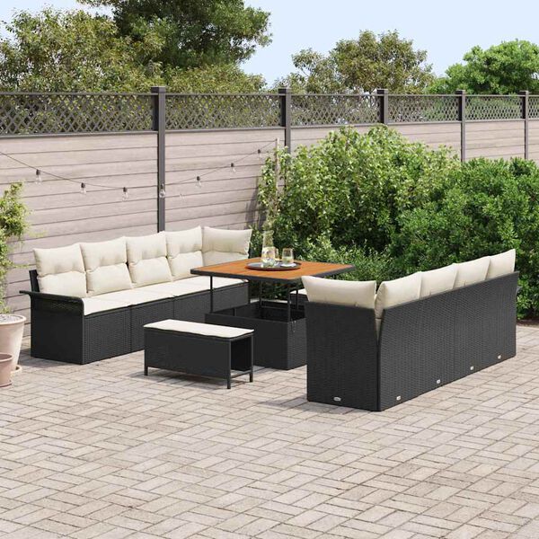 vidaXL Ensemble de canap&eacute; de jardin 11 pcs Noir polyrotin
