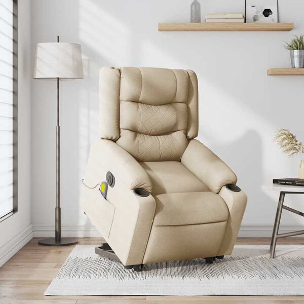 vidaXL Fauteuil inclinable de massage &eacute;lectrique Cr&egrave;me Tissu