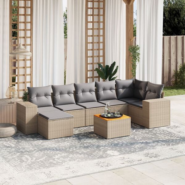 vidaXL Salon de jardin avec coussins 8 pcs beige r&eacute;sine tress&eacute;e