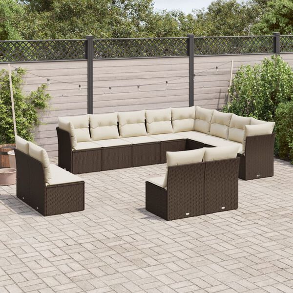 vidaXL Salon de jardin avec coussins 12 pcs marron r&eacute;sine tress&eacute;e