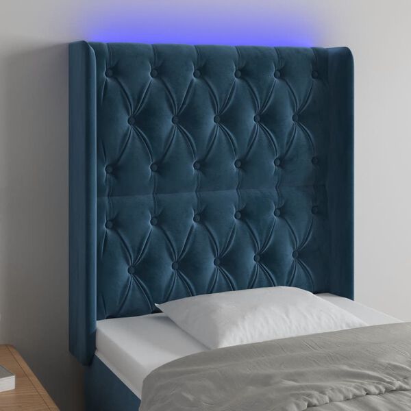 vidaXL T&ecirc;te de lit &agrave; LED Bleu fonc&eacute; 83x16x118/128 cm Velours