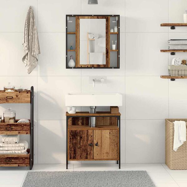 vidaXL Ensemble de mobilier de salle de bain avec &eacute;tag&egrave;re 2 pcs Marron