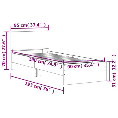 vidaXL Cadre de lit sans matelas avec lumières LED noir 90x190 cm