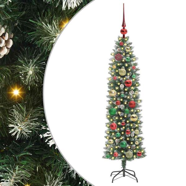 vidaXL Arbre de No&euml;l artificiel slim avec 150 LED Vert et blanc 120 cm