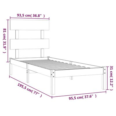 vidaXL Cadre de lit Noir Bois massif 90x190 cm Simple