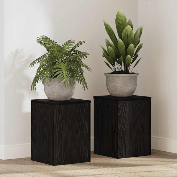 vidaXL Support de Plante 2 pcs Ch&ecirc;ne noir 25 x 25 x 35 cm