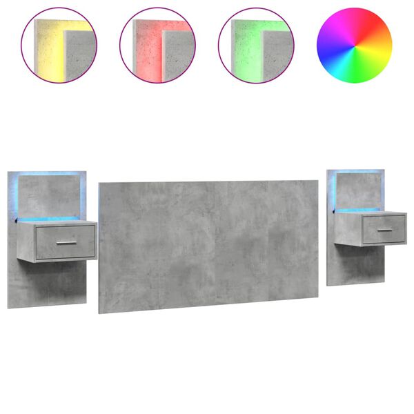 vidaXL T&ecirc;te de lit avec armoires gris b&eacute;ton 160 cm bois d'ing&eacute;nierie