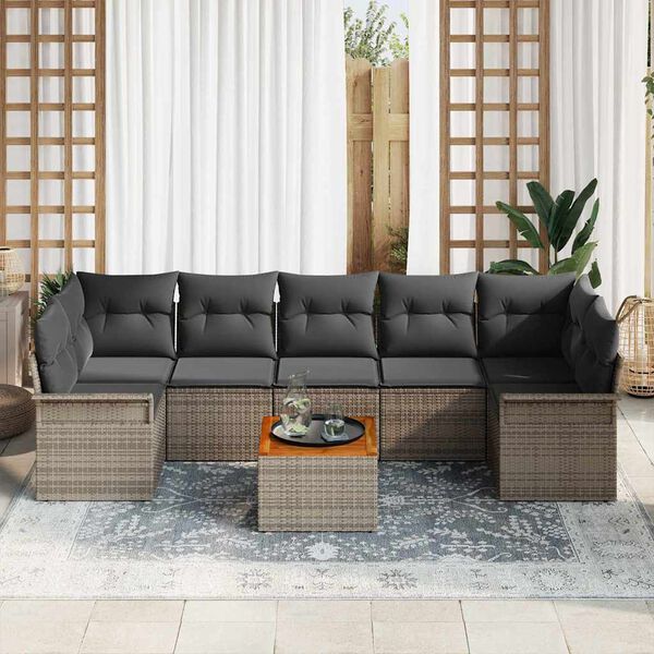 vidaXL Ensemble de canap&eacute; de jardin avec coussin 8 pcs Gris
