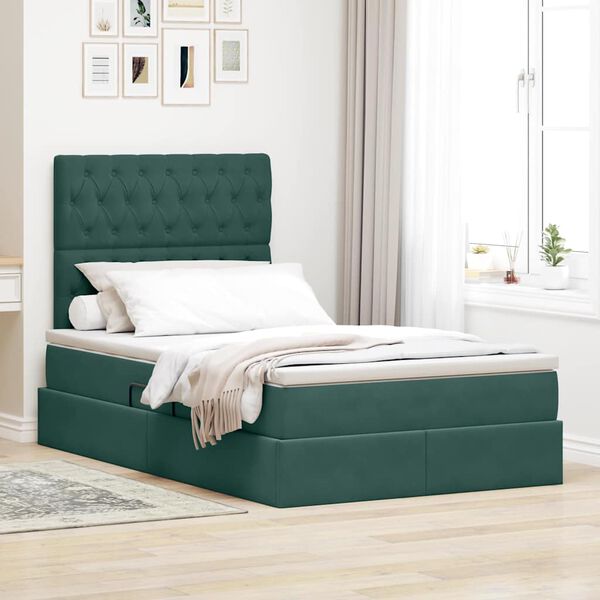 vidaXL Lit avec rangement et matelas Vert fonc&eacute; 120 x 200 cm Velours