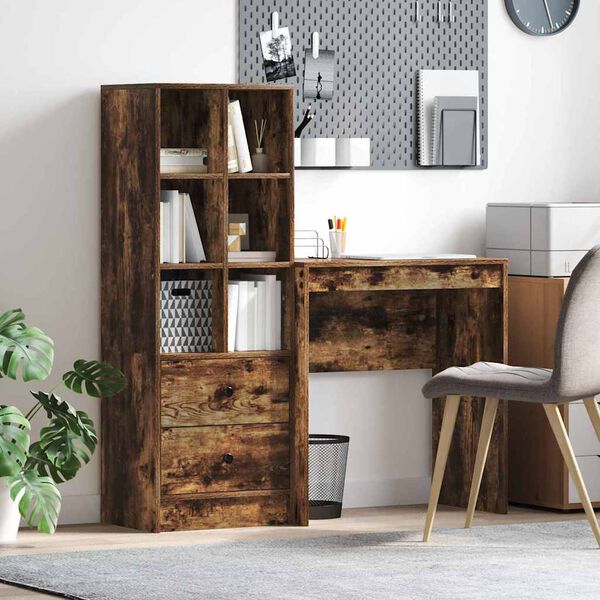 vidaXL Bureau avec tiroir 2 pcs Ch&ecirc;ne fum&eacute;
