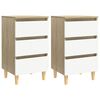 vidaXL Tables de chevet pieds en bois 2 pcs Blanc/Ch&ecirc;ne 40x35x69 cm