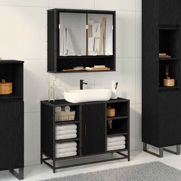 vidaXL Cabinet de salle de bain avec porte Ch&ecirc;ne noir 80 x 33 x 60 cm
