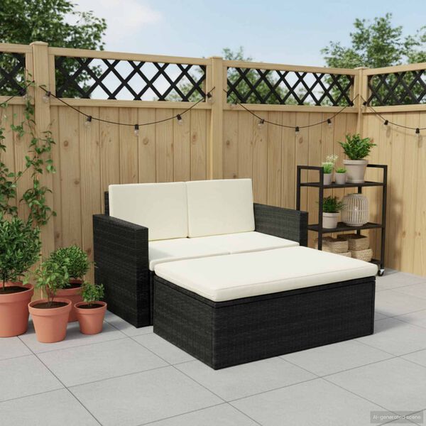 vidaXL Salon de jardin 2 pcs avec coussins R&eacute;sine tress&eacute;e Noir