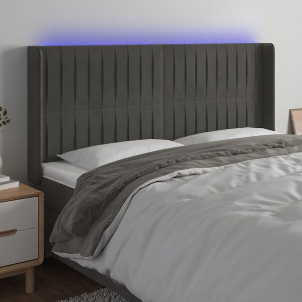 vidaXL T&ecirc;te de lit &agrave; LED Gris fonc&eacute; 183x16x118/128 cm Velours