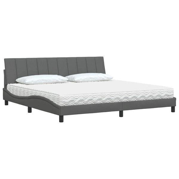 vidaXL Lit avec matelas Hanko gris fonc&eacute; 200x200 cm tissu