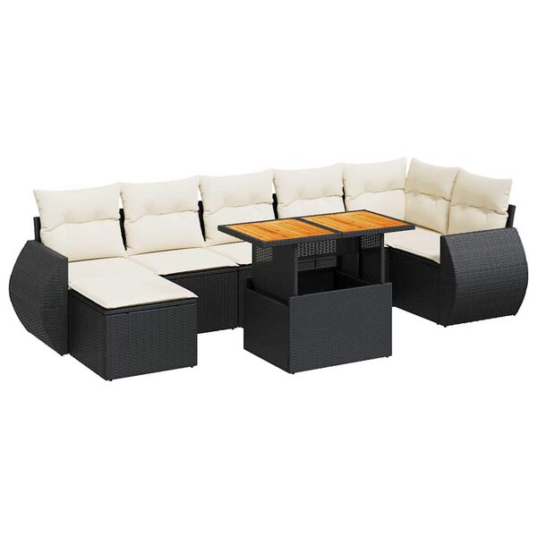 vidaXL Salon de jardin 8 pcs avec coussins noir r&eacute;sine tress&eacute;e