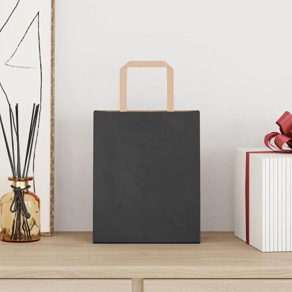 vidaXL Sacs en papier 250 pcs avec poign&eacute;es noir 18x8x22 cm