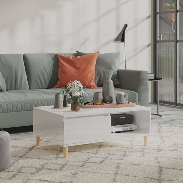 vidaXL Table basse blanc brillant 90x60x35 cm bois d'ingénierie