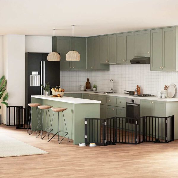 vidaXL Barrière pour chien porte pliable 9 panneaux noir bois peuplier