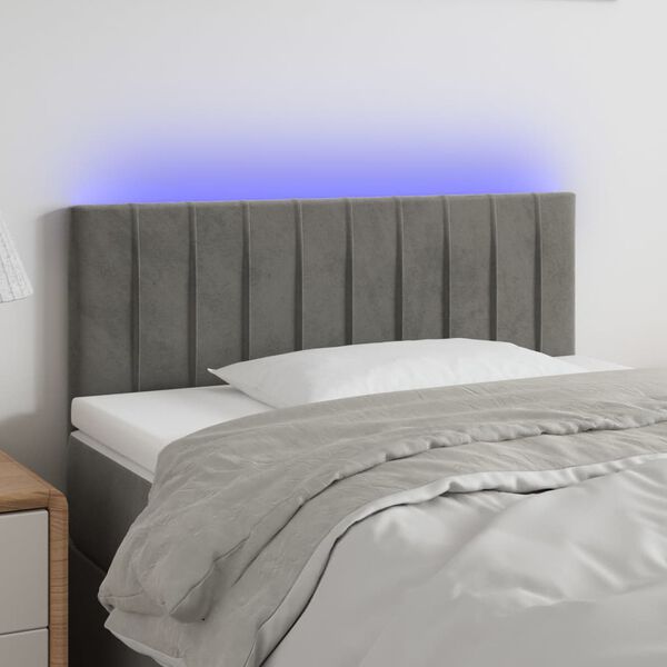 vidaXL T&ecirc;te de lit &agrave; LED Gris clair 100x5x78/88 cm Velours