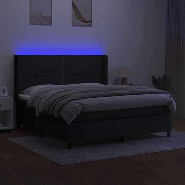 vidaXL Sommier &agrave; lattes de lit matelas LED Noir 160x200 cm Tissu
