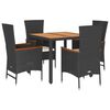 vidaXL Ensemble &agrave; manger de jardin coussins 5pcs Noir R&eacute;sine tress&eacute;e