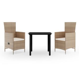 vidaXL Ensemble &agrave; manger de jardin avec coussins 3 pcs Beige