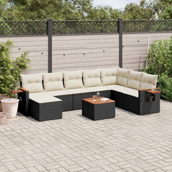 vidaXL Salon de jardin 9 pcs avec coussins noir r&eacute;sine tress&eacute;e