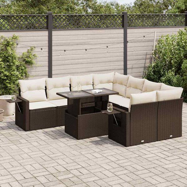 vidaXL Salon de jardin avec coussins 9 pcs marron r&eacute;sine tress&eacute;e