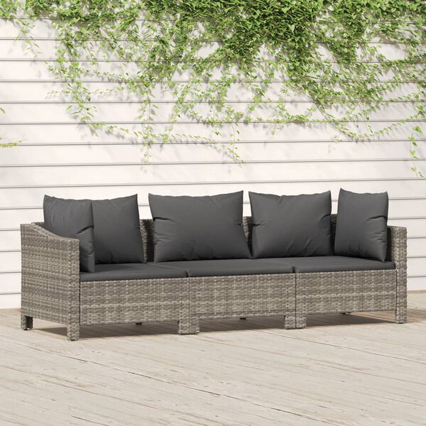 vidaXL Salon de jardin 3 pcs avec coussins Gris R&eacute;sine tress&eacute;e