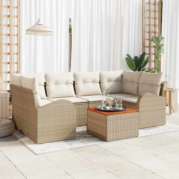vidaXL Ensemble de canap&eacute; de jardin avec coussin 7 pcs Beige polyrotin