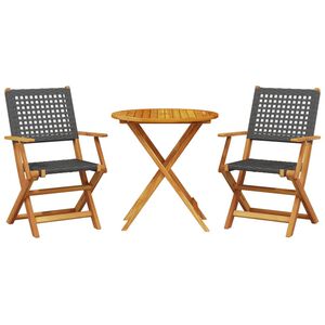 vidaXL Ensemble de bistro 3 pcs noir r&eacute;sine tress&eacute;e et bois massif
