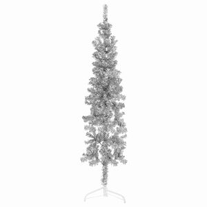 vidaXL Demi sapin de No&euml;l artificiel mince avec support Argent&eacute; 120 cm