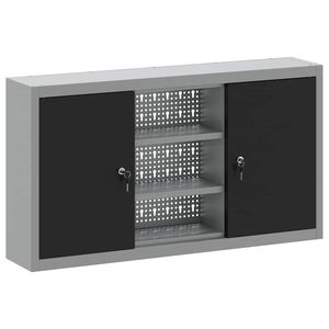 vidaXL Armoire &agrave; outils avec &eacute;tag&egrave;re Noir et gris 100 x 20 x 55 cm