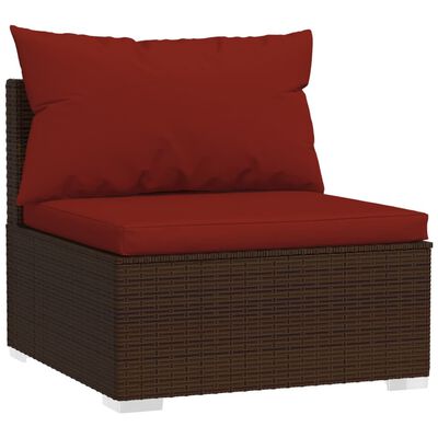 vidaXL Salon de jardin 4 pcs avec coussins Résine tressée Marron