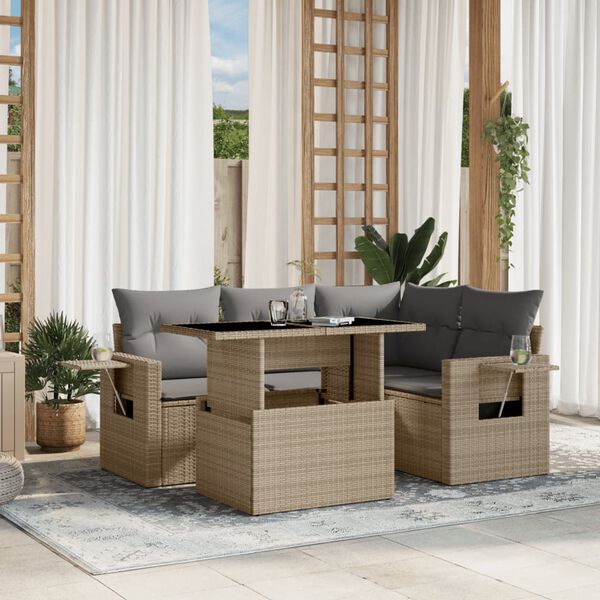 vidaXL Salon de jardin avec coussins 5 pcs beige r&eacute;sine tress&eacute;e