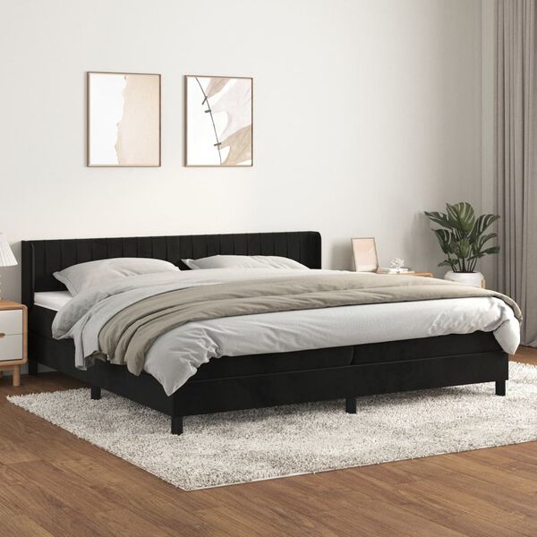 vidaXL Sommier &agrave; lattes de lit et matelas Noir 200x200 cm Velours