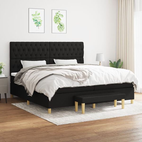 vidaXL Sommier &agrave; lattes de lit avec matelas Noir 200x200 cm Tissu