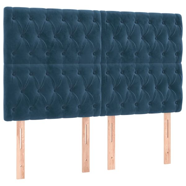 vidaXL T&ecirc;te de lit Bleu fonc&eacute; 144 x 7 x 118/128 cm Velours