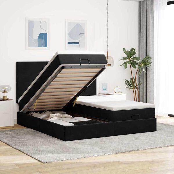 VidaXL Cadre de lit ottoman avec matelas noir 180x200cm velours