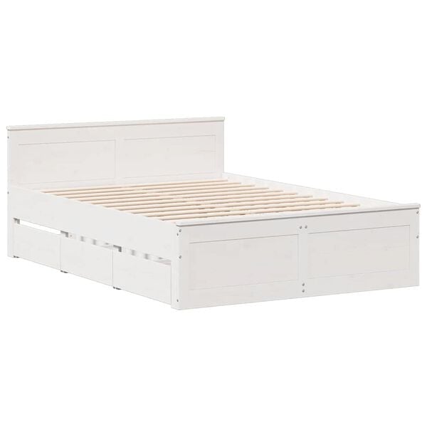 vidaXL Cadre de lit sans matelas avec t&ecirc;te de lit blanc 140x190 cm pin