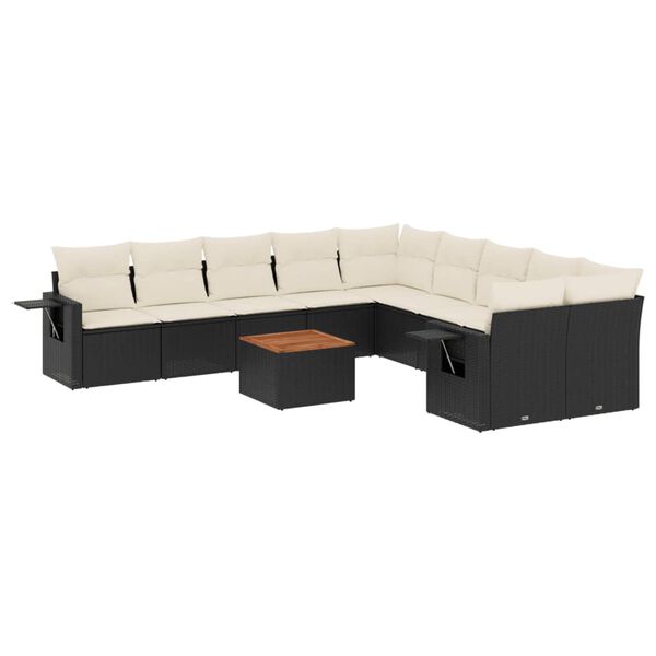 vidaXL Salon de jardin 11 pcs avec coussins noir r&eacute;sine tress&eacute;e