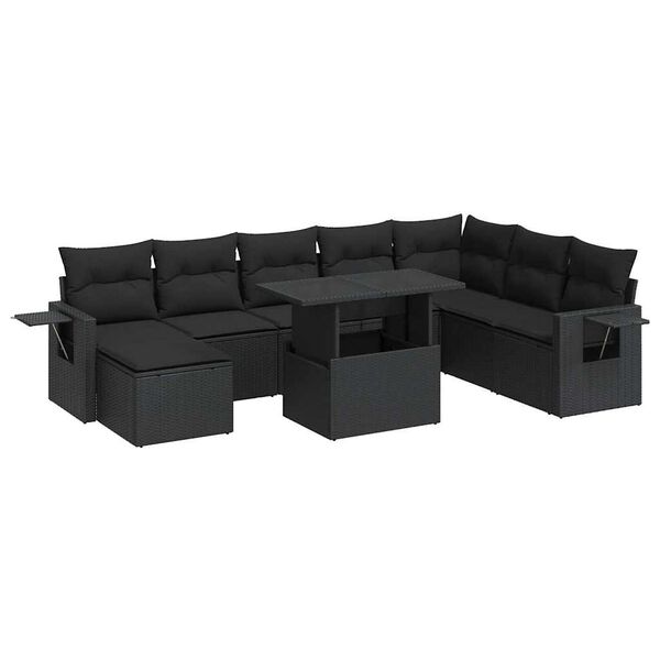 vidaXL Salon de jardin 9 pcs avec coussins noir r&eacute;sine tress&eacute;e
