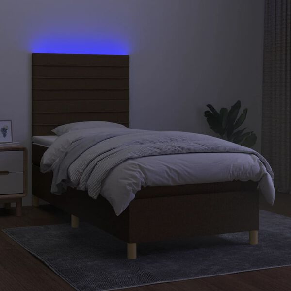 vidaXL Sommier &agrave; lattes de lit et matelas et LED Marron fonc&eacute; 90x190cm