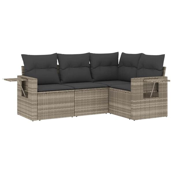 vidaXL Salon de jardin 4 pcs avec coussins gris clair r&eacute;sine tress&eacute;e